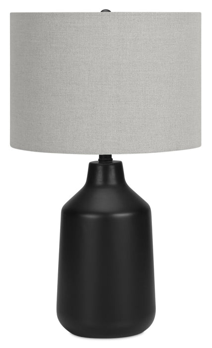 24\" Black Concrete Table Lamp with Grey Shade