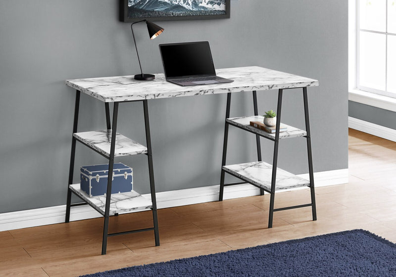 Jonnie 47.25\" Office Desk with Sawhorse-style Legs - White Marble-Look