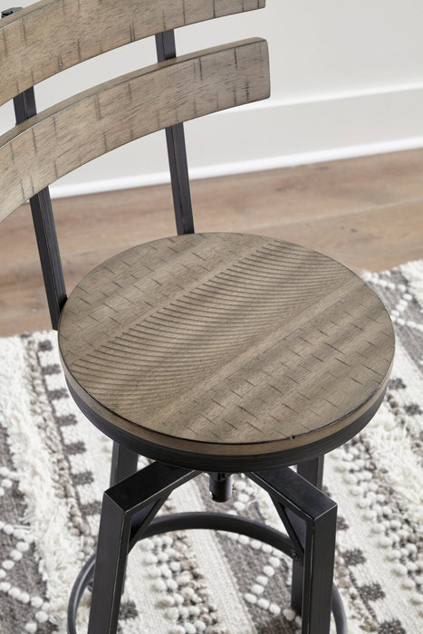 Axel Barstool with Swivel & Adjustable Seat, Slat-Back, Metal - Brown