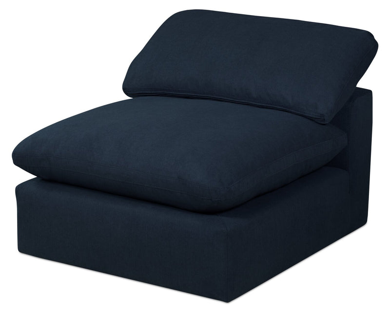 Eclipse Modular 38\" Linen-Look Fabric Armless Chair with Reversible Feather Down Cushions - Navy Blue
