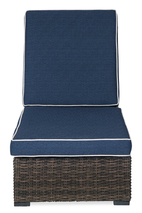 Hilo Outdoor Patio Lounger with Adjustable Backrest -UV & Weather Resistant - Brown/Blue