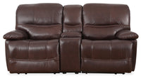 Franco Genuine Leather Power Reclining Loveseat - Brown 