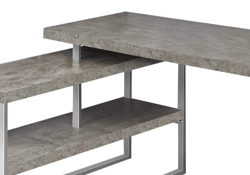 Andrea 60\" L-Shaped Office Desk with Shelf - Grey