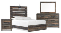 Abby 6pc Bedroom Set with Panel Bed, Dresser, Mirror & Nightstand, LED, USB, Brown - Full Size 