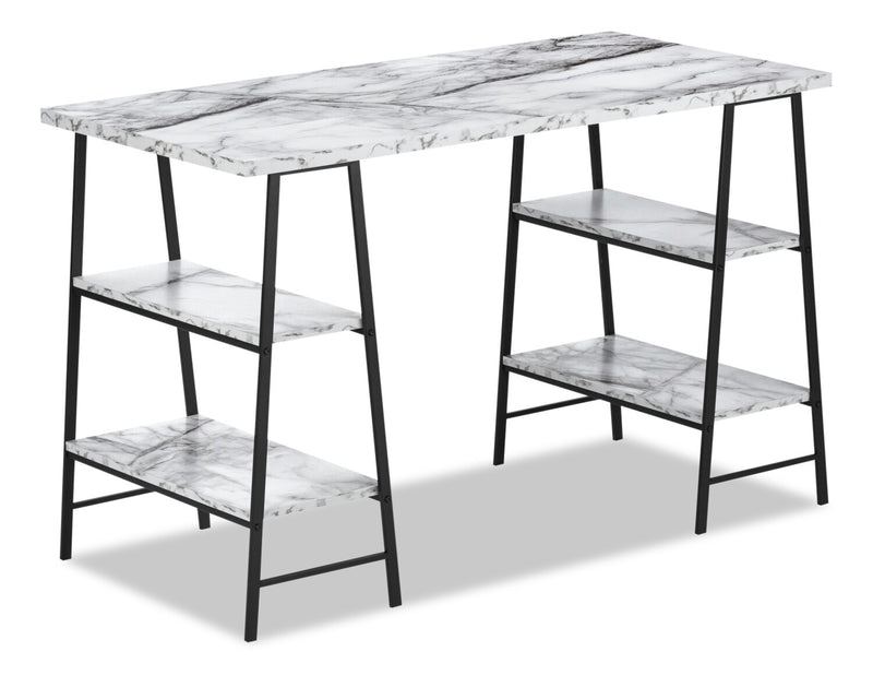 Jonnie 47.25\" Office Desk with Sawhorse-style Legs - White Marble-Look