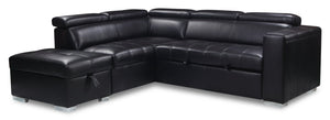 Drake 3-Piece Leather-Look Fabric Left-Facing Sleeper Sectional - Black