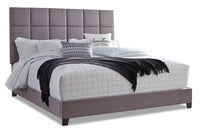 Livy Upholstered Bed in Grey Fabric, Tufted - King Size 