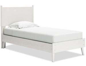 Mavi Platform Bed with Headboard & Frame, 2-Sided Fabric & Vegan Leather Cushion, White - Twin Size