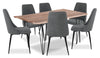 Miya 7pc Dining Set with Table & 6 Chairs, Live Edge, Acacia Wood, Metal, 60\"W - Charcoal