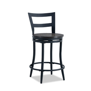 Lars Counter-Height Dining Chair, Swivel-Seat, Metal, Ladder Back - Grey/Black