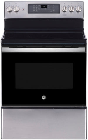 GE 5 Cu. Ft. Electric Range with True European Convection and Air Fry - Stainless Steel - JCB840STSS