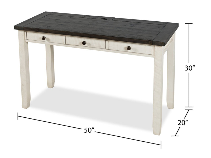 Madison County 50\" Office Office Desk with 3-Drawers - Vintage White with Barnwood Brown 