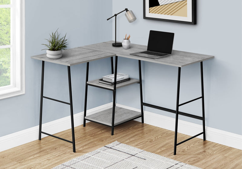 Evlin 42\" L-Shaped Office Desk with Shelves - Grey