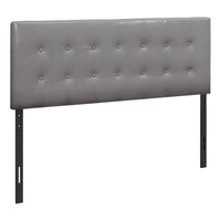 Estel Upholstered Headboard in Grey Vegan Leather Fabric, Button Tufted - Queen Size 