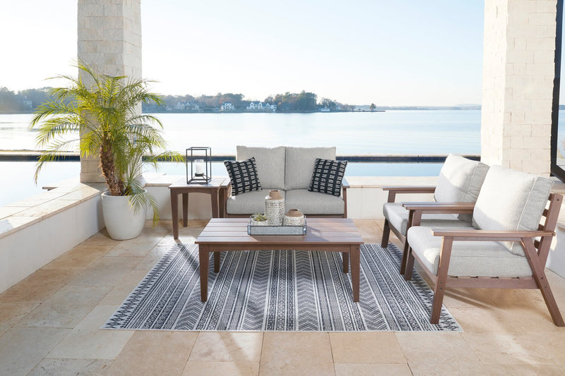 Nome Outdoor Patio End Table - 21.5\"W, High Density Plastic, UV & Weather Resistant - Brown