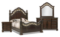 Wynn 6pc Bedroom Set with Bed, Dresser, Mirror & Nightstand, Cherry Brown - King Size 