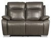 Kora Genuine Leather Power Reclining Loveseat - Grey