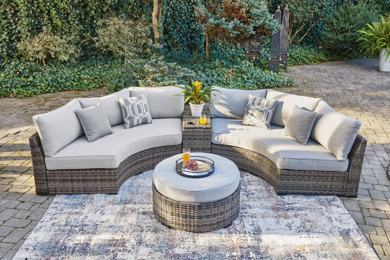 Lilo Large Outdoor Patio Ottoman - Resin Wicker & Nuvella Fabric, UV & Weather Resistant - Grey