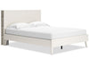 Mavi Platform Bed with Bookcase Headboard & Frame, USB, Mid-Century Modern, White - Queen Size