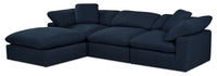 Eclipse 4-Piece Linen-Look Fabric Modular Sectional with Ottoman - Navy 