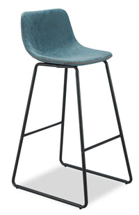 Coty Barstool with Vegan Leather Fabric, Metal - Blue 