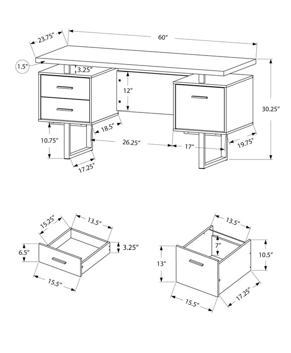 Teagan 60\" Reversible Office Desk with 3-Drawers - Dark Walnut