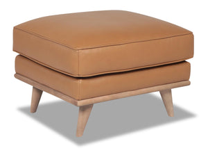 Vivia Top-Grain Genuine Leather Ottoman - Caramel