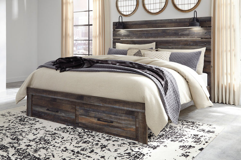 Abby 5pc Bedroom Set with Storage Bed, Dresser & Mirror, LED, USB, Brown - King Size