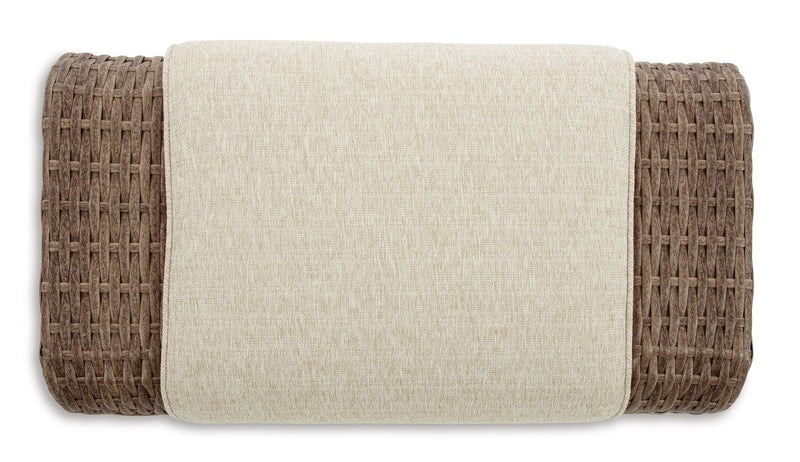 Cali Large Outdoor Patio Ottoman - Resin Wicker & Nuvella Fabric, UV & Weather Resistant - Brown/Beige