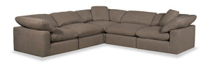 Eclipse Modular 5-Piece Linen-Look Fabric Sectional with Reversible Feather Down Cushions - Slate Grey