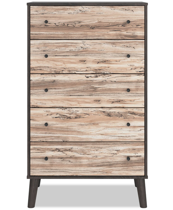 Wolf Bedroom Chest of Drawers, 5-Drawer, 29.9\"W x 50.7\"H, Modern Mid-Century - Two-tone Brown & Natural