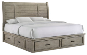 Levi Platform Storage Bed with Headboard & Frame, Wooden, Drift Grey - King Size