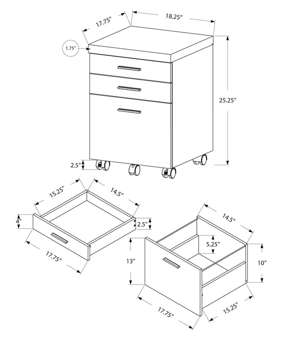 Bruno 18.25\" 3-Drawer Filing Cabinet - Grey