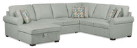 Scott Living Haven 3-Piece Left-Facing Chenille Fabric Sleeper Sectional with Storage Chaise - Seafoam Blue 