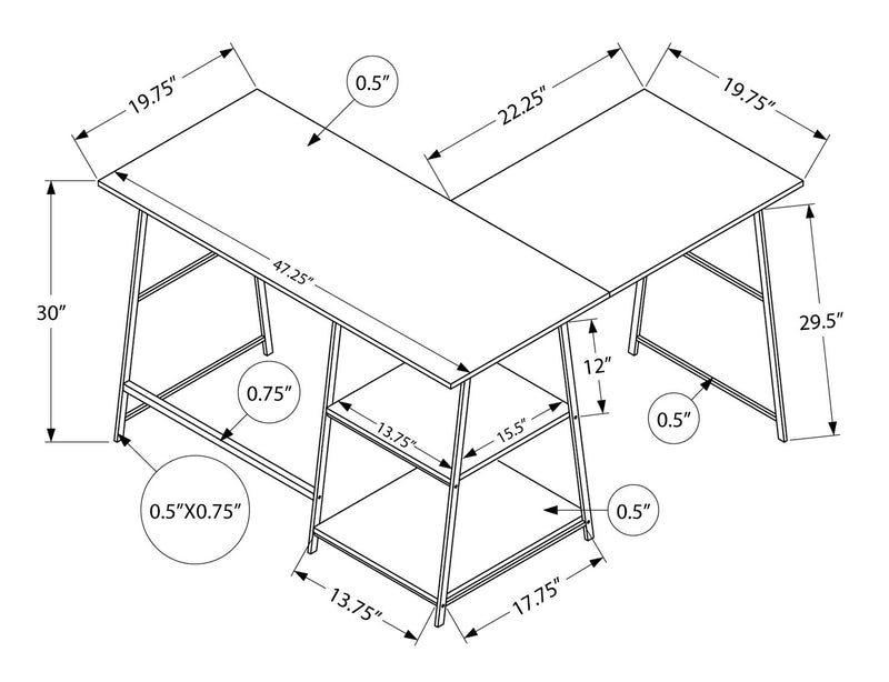 Evlin 42\" L-Shaped Office Desk with Shelves - Grey