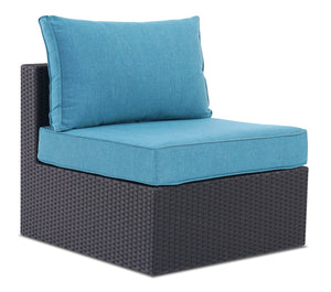 Minnesota Armless Outdoor Patio Chair - Hand-Woven Resin Wicker, Olefin Fabric, UV & Weather Resistant - Blue