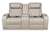 Elite Genuine Leather Power Reclining Loveseat with Massage Function and Power Headrests - Grey 