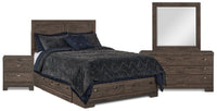 Yorkdale 6pc Bedroom Set with 6-Drawer Storage Bed, Dresser, Mirror & Nightstand, Grey - Queen Size 