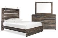 Abby 5pc Bedroom Set with Panel Bed, Dresser & Mirror, LED, USB, Brown - Queen Size 