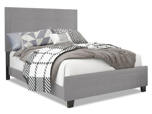 Avery Upholstered Bed in Grey Fabric with Nailhead Design - King Size