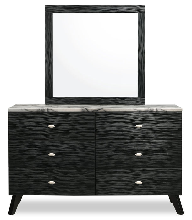 Atlas 5pc Bedroom Set with Bed, Dresser & Mirror, Mid-Century Modern, Black - King Size