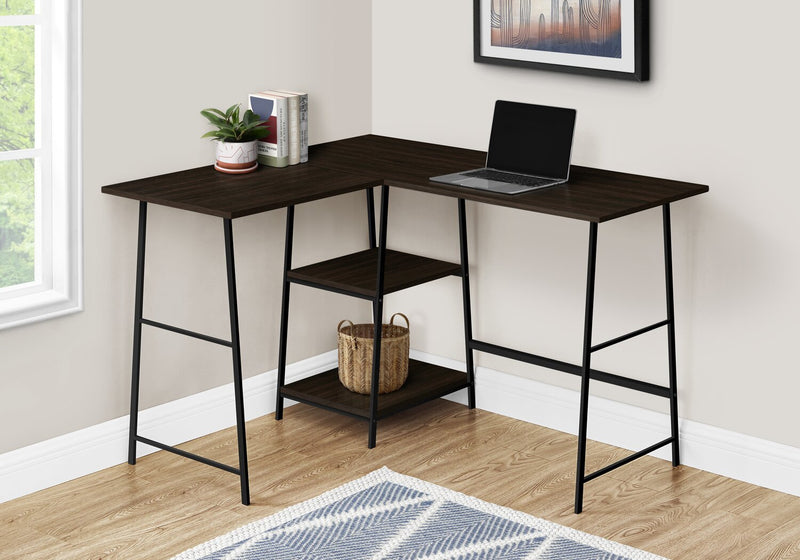 Evlin 42\" L-Shaped Office Desk with Shelves - Espresso