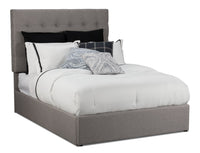 Jace Upholstered Storage Platform Bed in Taupe Fabric, Tufted - Full Size 