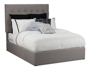 Jace Upholstered Storage Platform Bed in Taupe Fabric, Tufted - Full Size