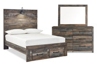 Abby 5pc Bedroom Set with Storage Bed, Dresser & Mirror, LED, USB, Brown - Full Size 