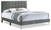 Gabi Upholstered Bed in Charcoal Velvet Fabric with Gold Finish Legs, Button Tufted - King Size