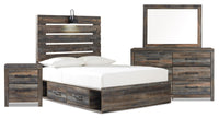 Abby 6pc Bedroom Set with Side Storage Bed, Dresser, Mirror & Nightstand, LED, USB, Brown - Full Siz…