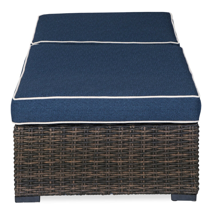 Hilo Outdoor Patio Lounger with Adjustable Backrest -UV & Weather Resistant - Brown/Blue