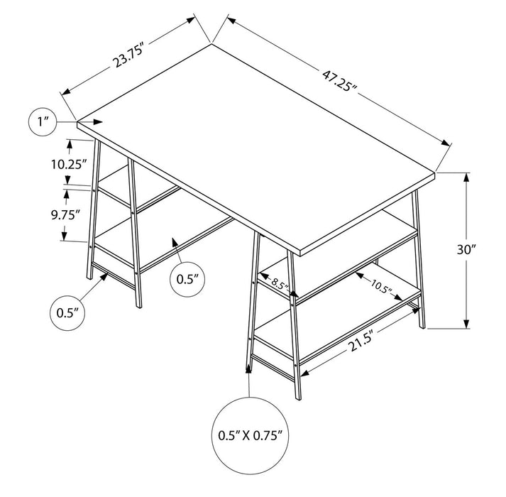 Jonnie 47.25\" Office Desk with Sawhorse-style Legs - White Marble-Look