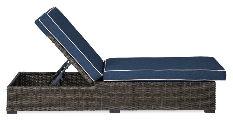Hilo Outdoor Patio Lounger with Adjustable Backrest -UV & Weather Resistant - Brown/Blue